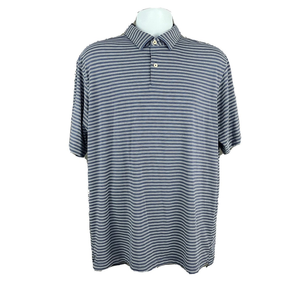 Peter Millar Casual Short Sleeve Polo Shirt Size Large Blue White Breathable